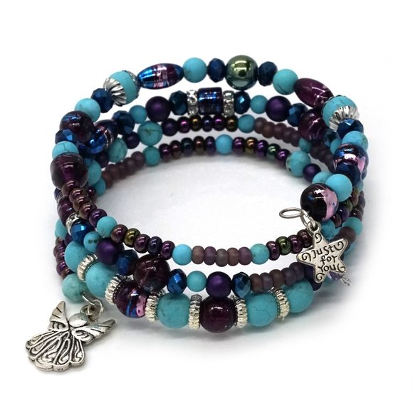 My Bead Emporium Jewelry - Bracelet memory wire, 2 charms. OS.
